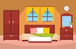 Спальня спальня кровати дизайн интерьера современный дом иллюстрация |  Премиум векторы